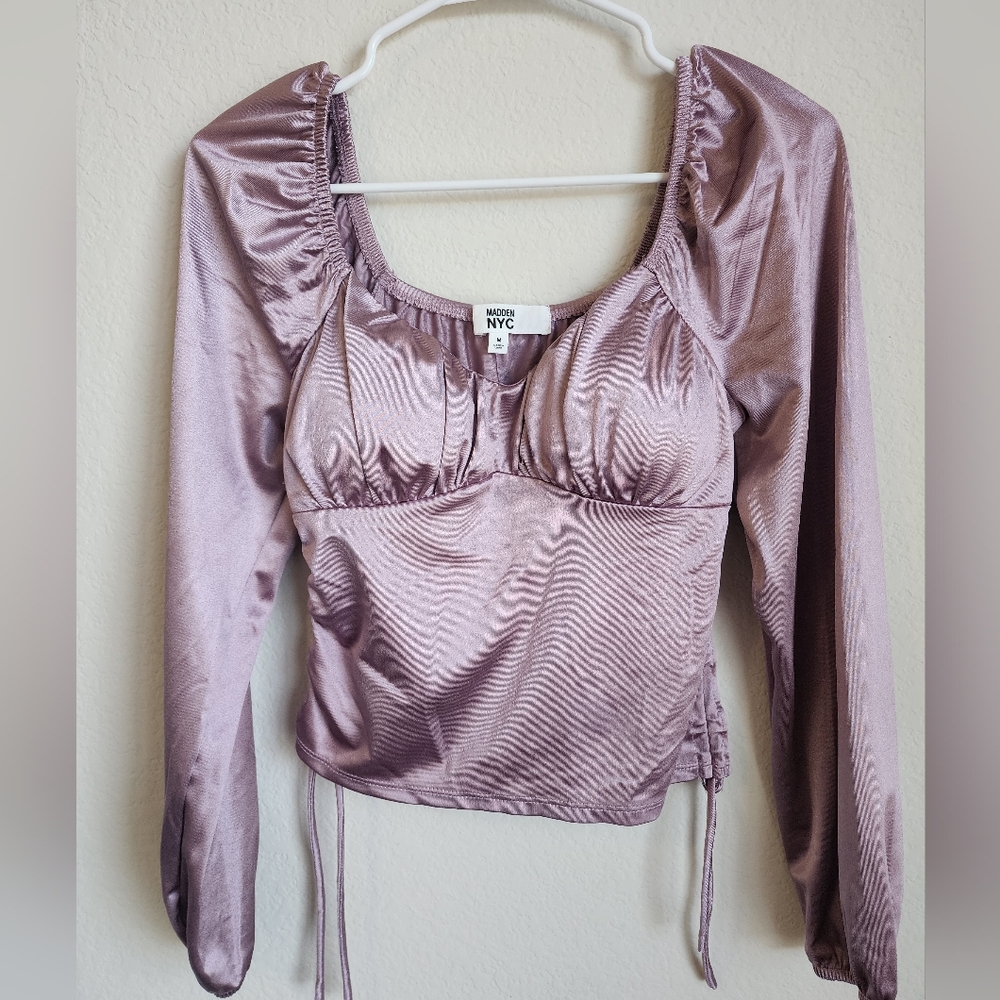 Madden NYC Junior's Long Sleeve Ruched Emma Top EJ2 Mauve Shadows Medium